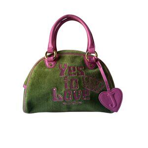 Vintage Y2K 2002 Authentic Juicy Couture Pink and Green Velour Bowler Handbag